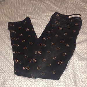 Anthropologie Pilcro Black & Bronze Floral Jeans
